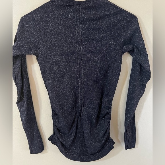 Athleta Women XS Speedlight Glow Sparkle Top Black Metallic Long Sleeve Ruched - Picture 5 of 7